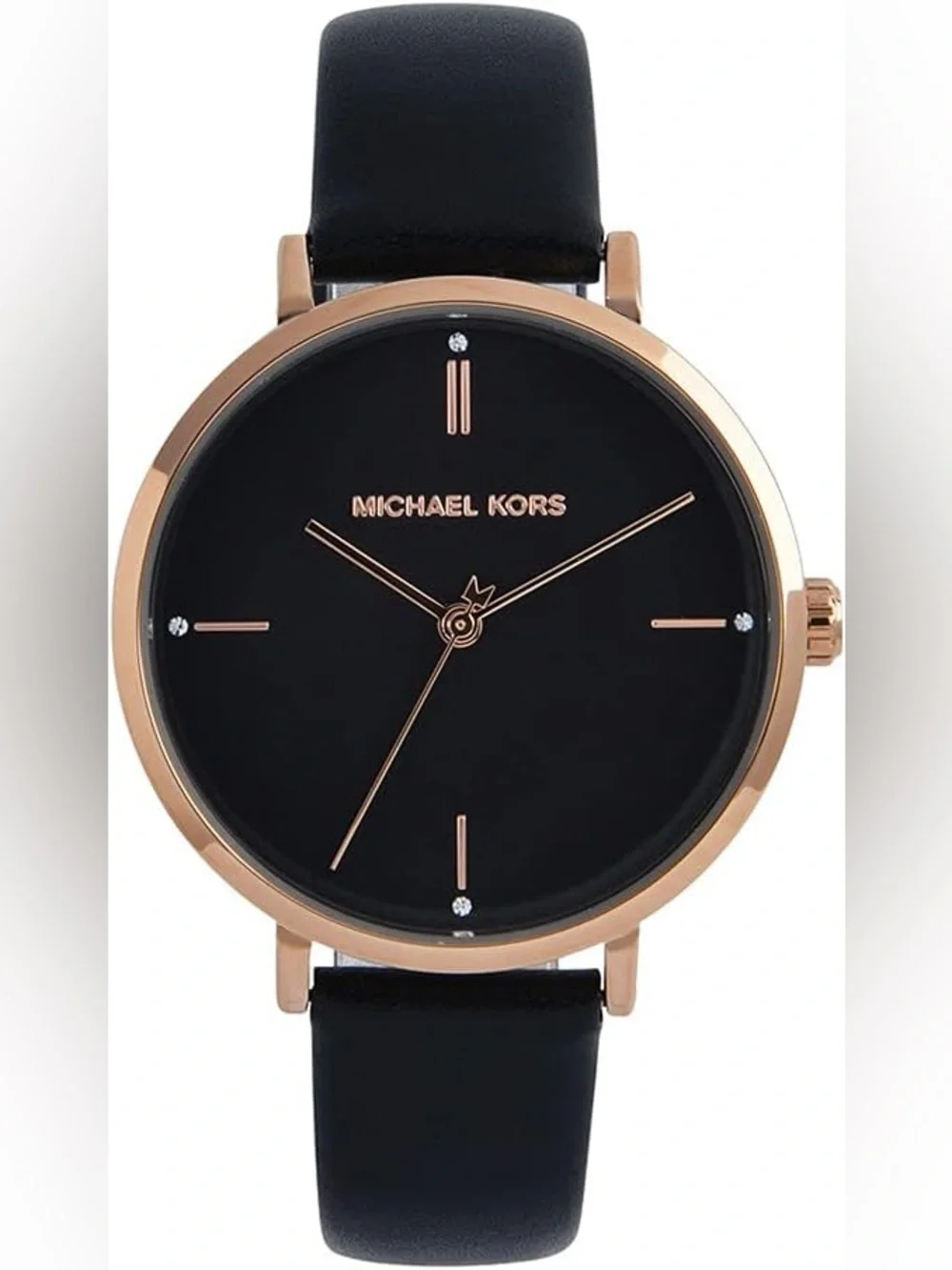 Michael Kors Women's Jayne Black Leather Strap Watch 38mm - Picture 1 of 4
